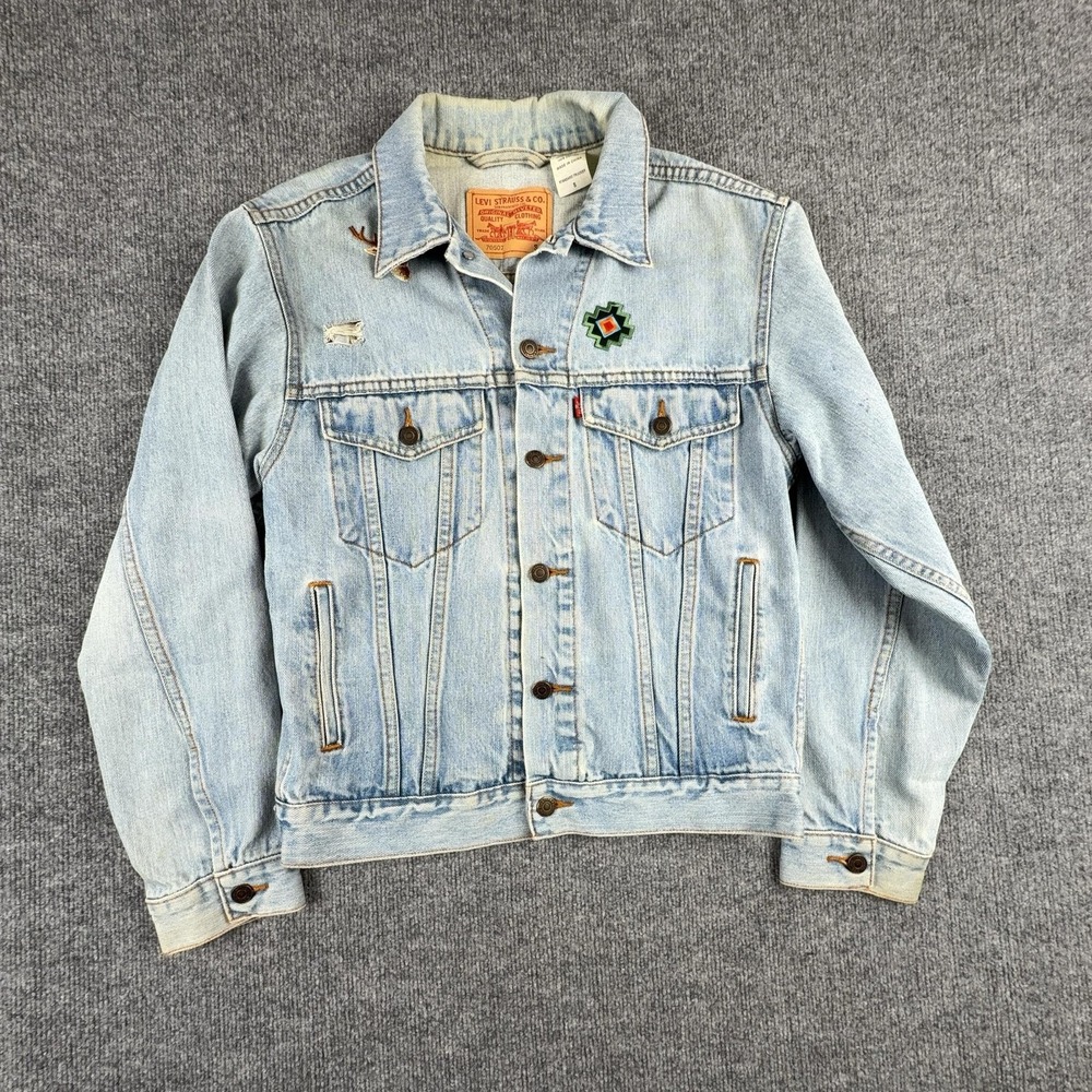 Levis Trucker Jacket Mens Small Blue Denim Standard 70507 Southwestern Deer